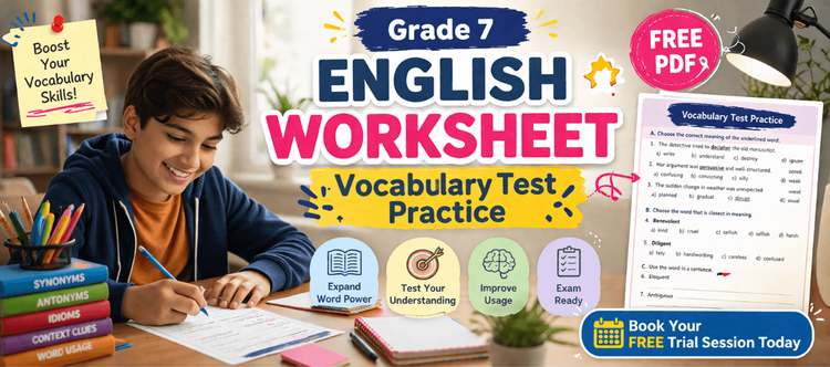 Grade 7 English Worksheet on Vocabulary Test Practice [Free PDF]