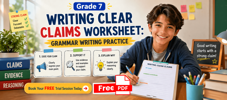 Grade 7 Writing Clear Claims Worksheet: Grammar Writing Practice [Free PDF]