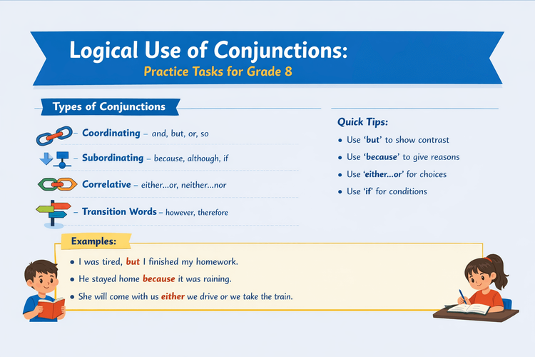 Logical Use of Conjunctions Practice Tasks for Grade 8