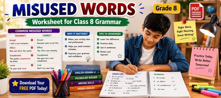 Misused Words Worksheet for Class 8 Grammar [PDF]