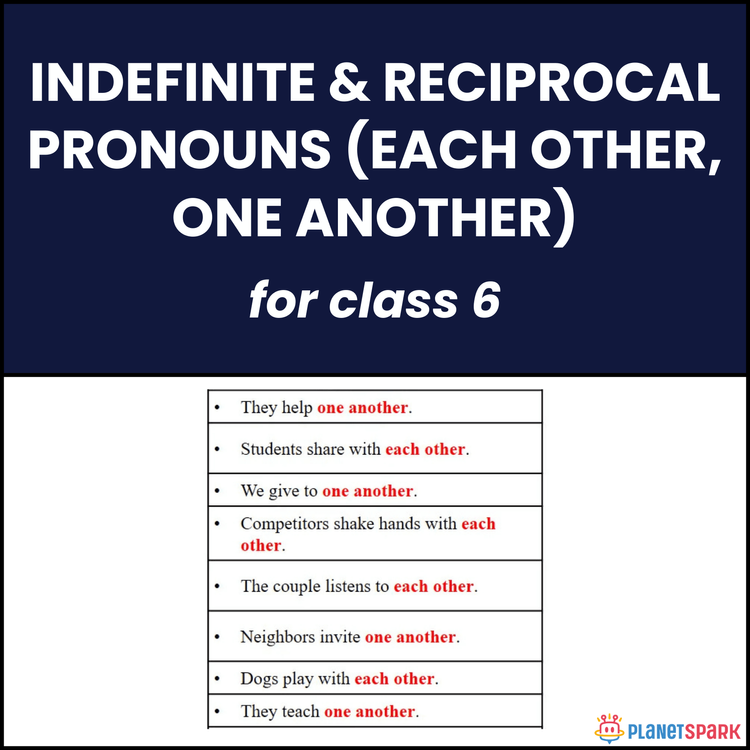 Class 6 Worksheet: Indefinite & Reciprocal Pronouns