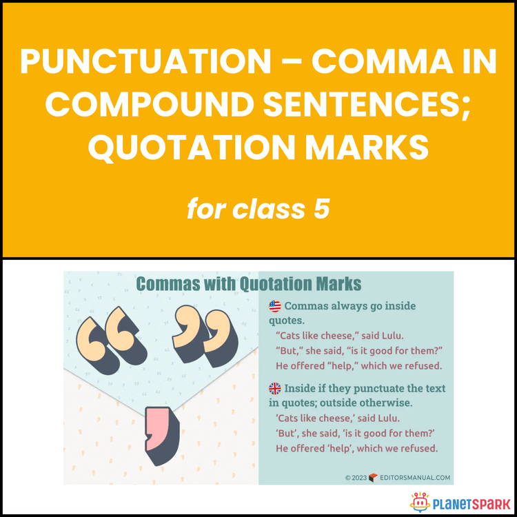 Class 5 English Worksheet on Comma and Quotation
