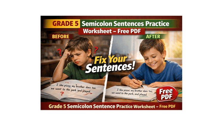 Grade 5 Semicolon Worksheet: Sentence Practice [Free PDF]