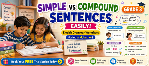 Grade 3 Simple vs Compound Sentences Practice Worksheet