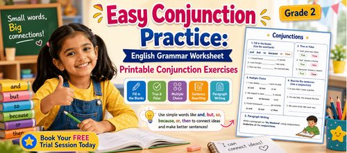 Printable Conjunction Exercises – English Grammar Grade 2