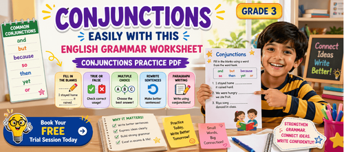 Grade 3 Grammar Practice: Conjunctions Worksheet PDF