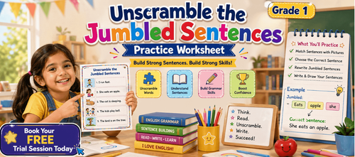 Unscramble the Jumbled Sentences – Printable Grade 1 PDF