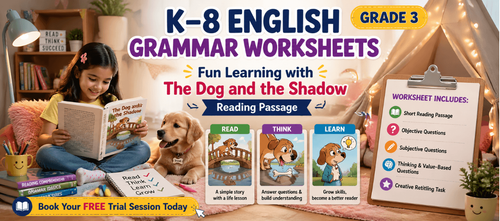 The Dog and the Shadow Story Based Grade 3 Reading Worksheet