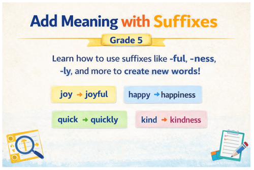 Add Meaning with Suffixes – Grade 5 Word Building Practice