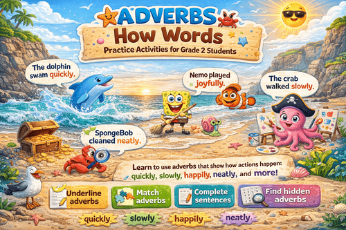 Adverbs How Words Practice Activities for Grade 2 Students