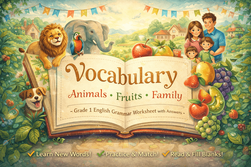 Animals, Fruits & Family Words – Grade 1 Vocabulary PDF