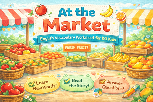 At the Market English Vocabulary Worksheet for KG Kids