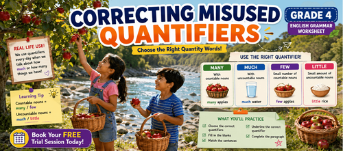Class 4 Quantifier Error Fixing Grammar Worksheet