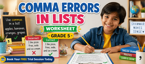 Class 5 Editing Comma Errors in Lists Worksheet Printable PDF