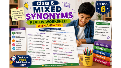 Class 6 Mixed Synonyms Review Worksheet with Answers