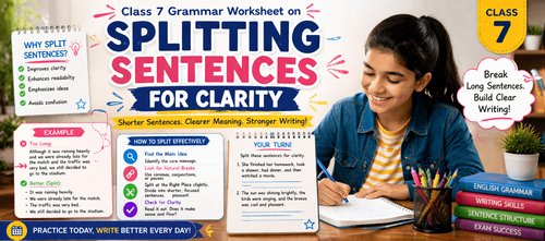 Splitting Sentences for Clarity: Grade 7 Grammar Worksheet [Printable PDF]