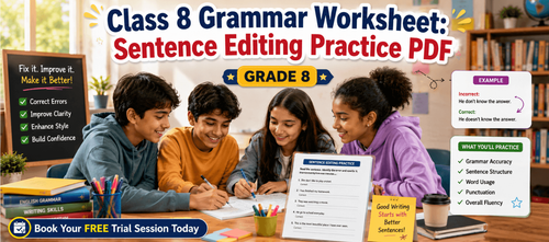 Class 8 Grammar Worksheet: Sentence Editing Practice PDF