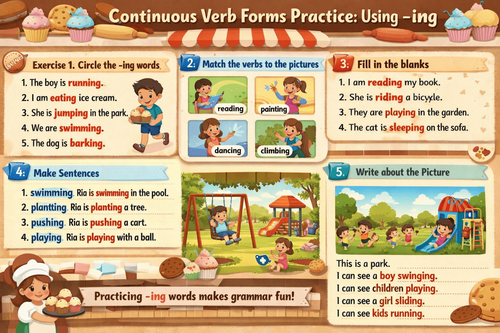 Continuous Verb Forms Practice Using ing for Grade 2