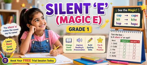 Easy Silent E Practice Exercises for Grade 1 Kids