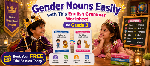 English Gender Nouns Worksheet for Kids in Grade 3