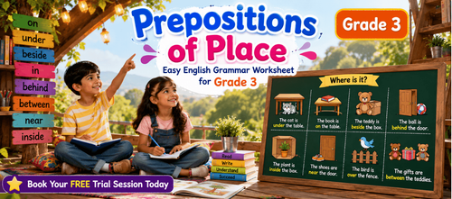English Grammar Practice on Prepositions of Place Class 3