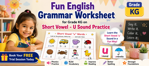 English Grammar Worksheet on Short Vowel U Sound Practice