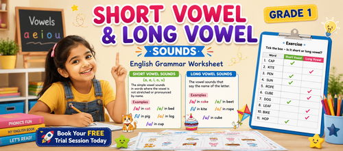 English Phonics Worksheet on Short & Long Vowel Sounds