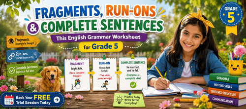 Fragments Run Ons and Complete Sentences Grade 5 Worksheet