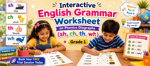 Fun SH CH TH WH Digraphs Worksheet for Grade 1 Students
