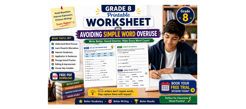 Grade 8 Printable Worksheet on Avoiding Simple Word Overuse