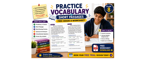 Practice Vocabulary in Short Passages: Free Grade 8 Worksheet