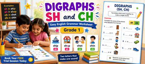 Grade 1 Digraphs Worksheet for CH and SH Sound Practice