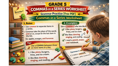 Grade 5 Commas in a Series Worksheet :Grammar Practice [Free PDF]
