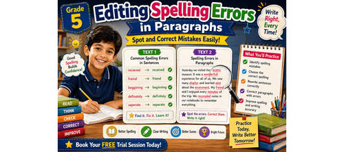 Grade 5 English Worksheet Editing Spelling Errors in Paragraphs