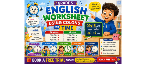 Grade 5 English Worksheet Using Colons for Time [Printable PDF]