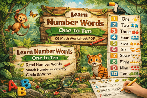 Learn Number Words One to Ten – KG Math Worksheet PDF