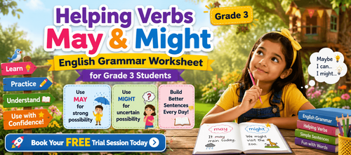 May Might Helping Verbs English Worksheet for Grade 3