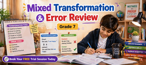 Mixed Transformation & Error Review: English Grammar Worksheet for Class 7 [PDF]