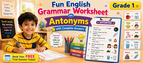 Opposite Words Activities for Grade 1 English Learners