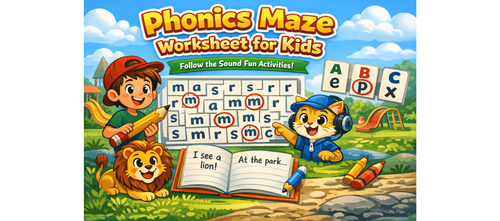 Phonics Maze Worksheet for Kids – Follow Sound Grade KG