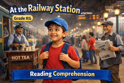Printable KG English Worksheet: Railway Station Passage Practice