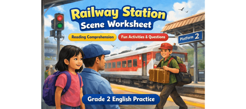 Railway Station Scene Worksheet | Grade 2 English Practice