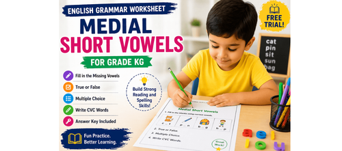 Short Vowel Worksheet for Kids Middle Sound Practice