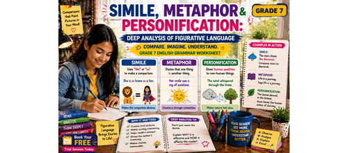 "Simile, Metaphor & Personification: Figurative Language Worksheet for Grade 7 "