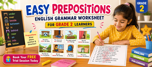 Simple Prepositions Practice Worksheet for Class 2 Students