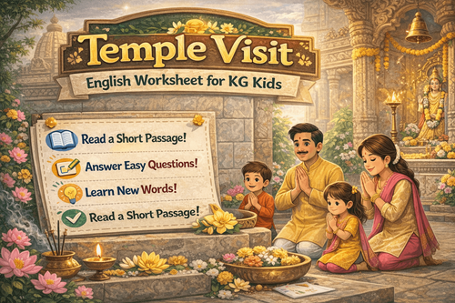 Temple Visit English Worksheet for KG Kids – Practice PDF