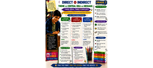 Theme vs Main Idea vs Message: Literary Analysis Worksheet for Grade 7