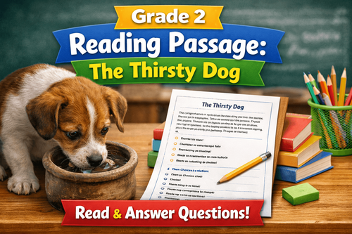 Thirsty Dog Worksheet for Kids: Grade 2 Reading Practice