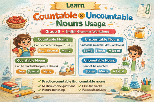 Understand Countable vs Uncountable Nouns – Grade 8 PDF