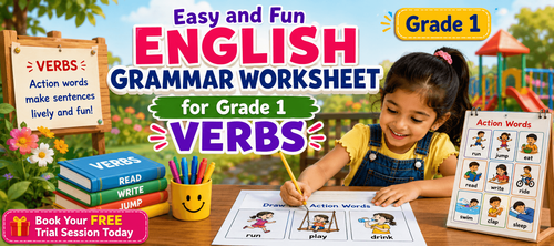 Verb Practice Worksheet for Grade 1 Kids Printable PDF